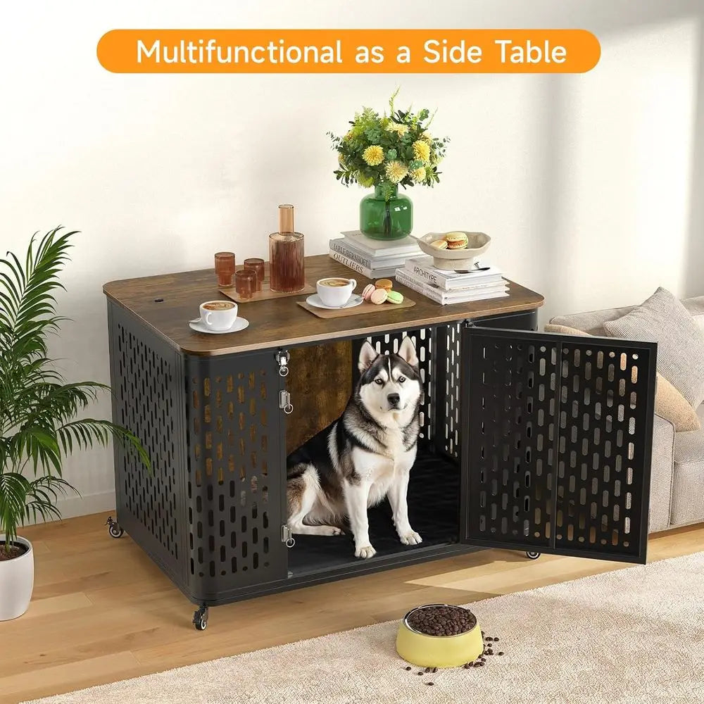Heavy Duty Dog Crate Large and Medium Dogs, 43.7 Inch