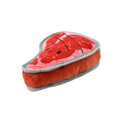 Tough Steak Plush Dog Toy with Squeaker and Crinkle Paper, Chew Level 3
