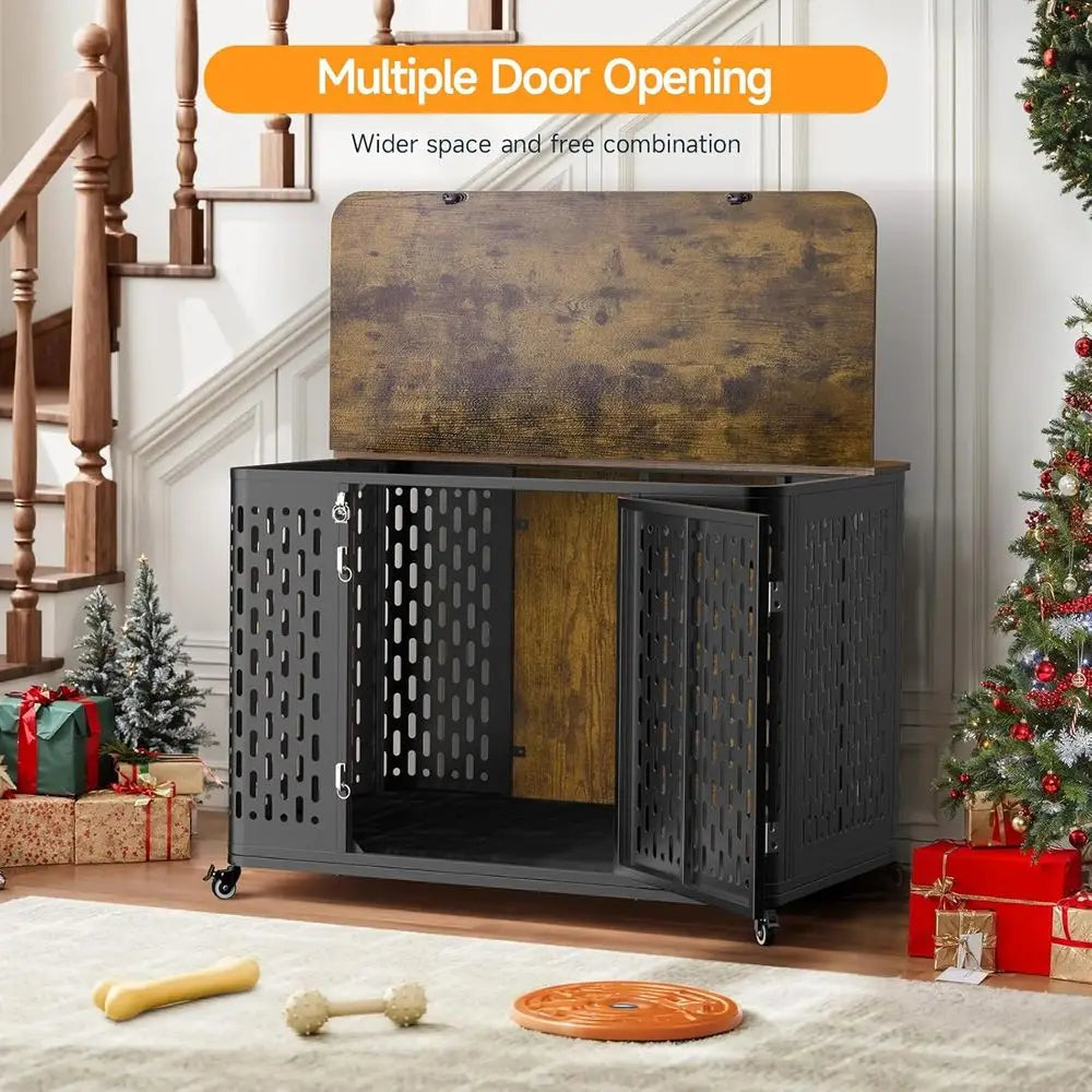 Heavy Duty Dog Crate Large and Medium Dogs, 43.7 Inch