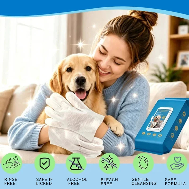 Pet No‑Rinse Glove Wipes for Dogs