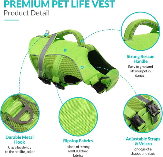 Durable Mesh Dog Life Jacket With Ergonomic Rescue Handle