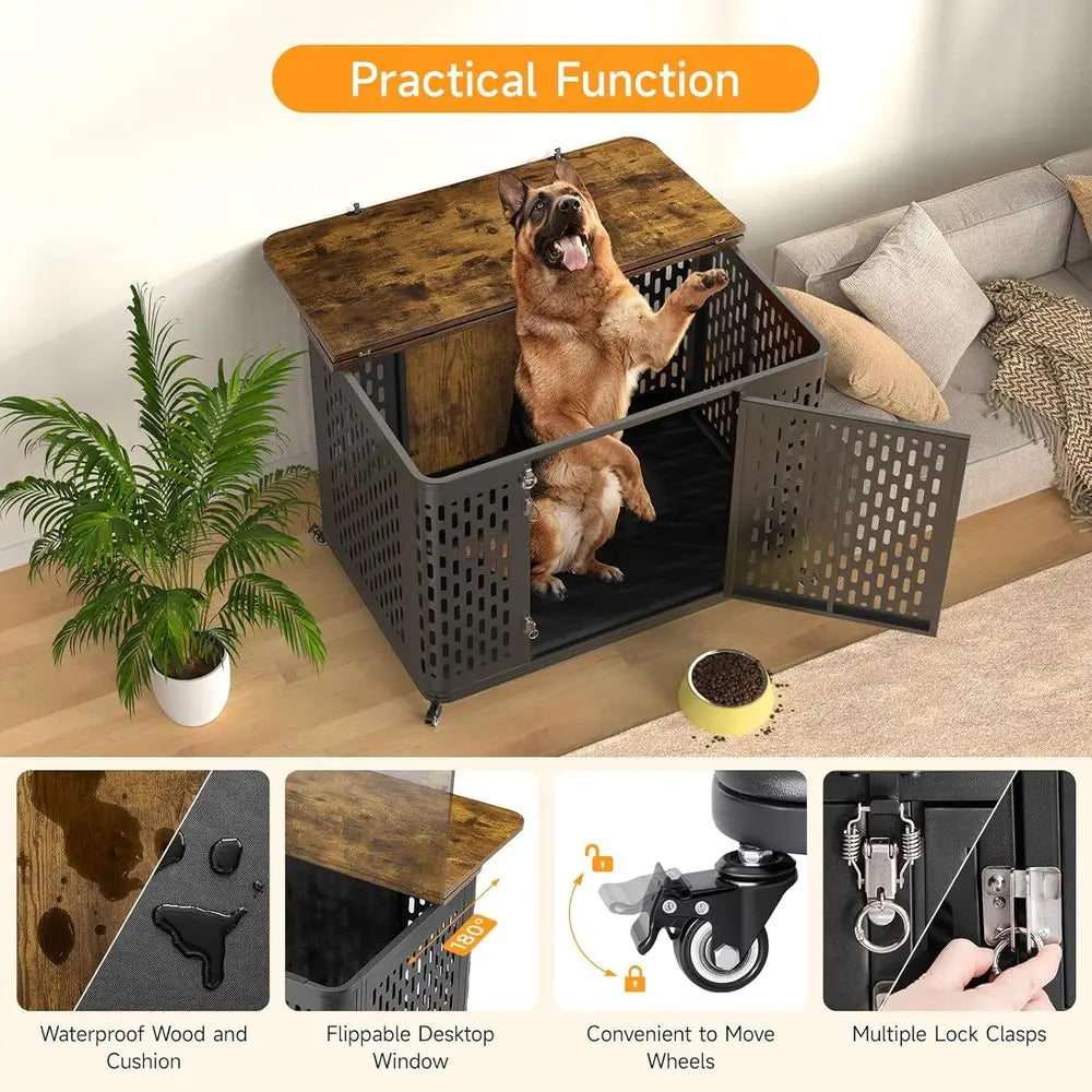 Heavy Duty Dog Crate Large and Medium Dogs, 43.7 Inch