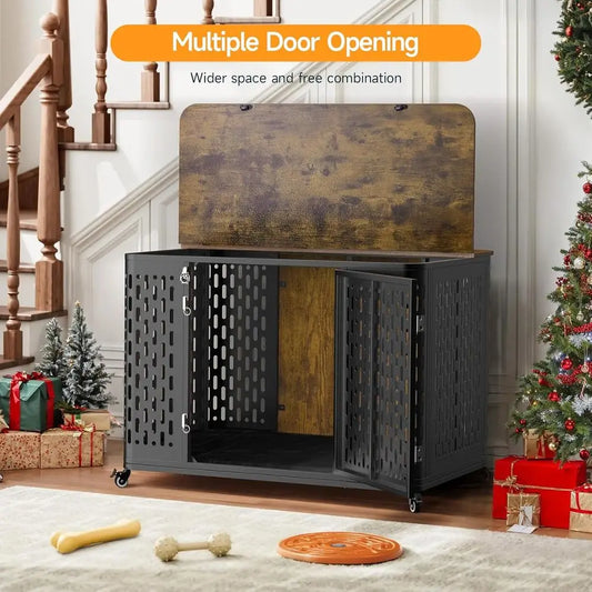 Heavy Duty Dog Crate Large and Medium Dogs, 43.7 Inch
